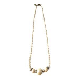 1928 Graduating Faux Pearls Center Gold Tone Spacers Largest at Center Necklace